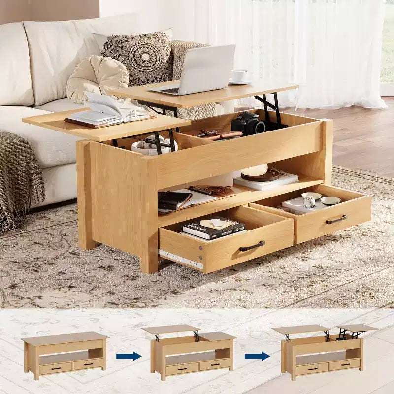 Couchtisch aus Holz – Höhenverstellbarer Couchtisch, höhenverstellbarer Wohnzimmertisch, moderner Couchtisch, stilvoller Couchtisch