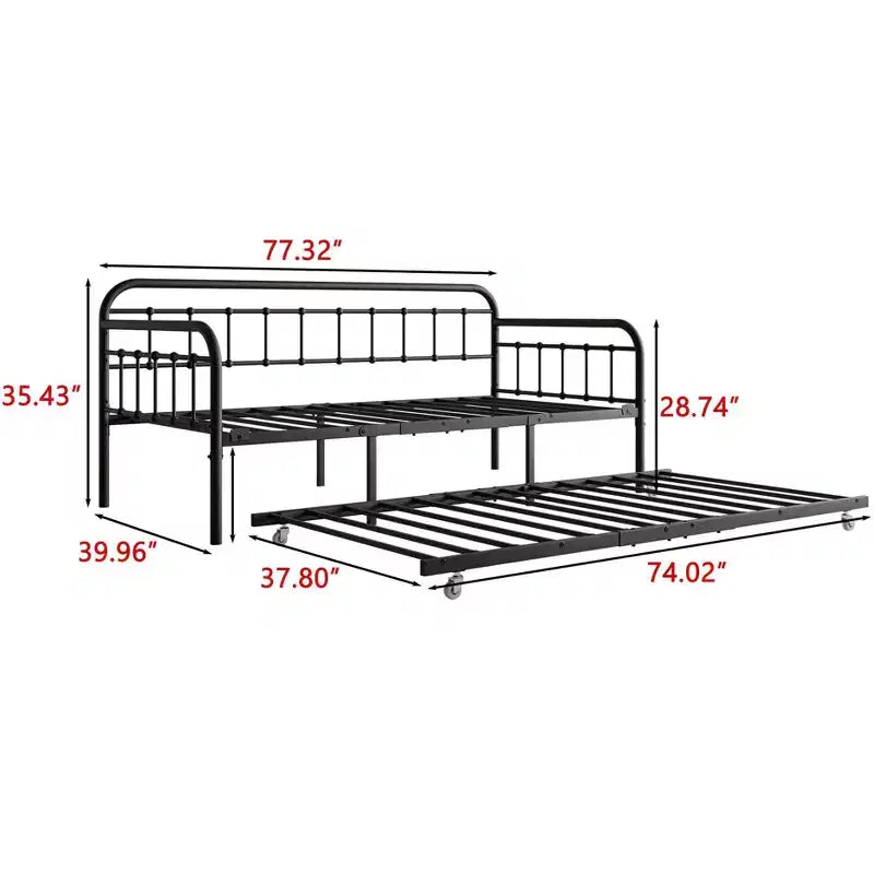 MAYEERTY Metall-Tagesbettgestell in Twin-Size mit Bettkasten, robuste Sofa-Bett-Plattform, kein Boxspringbett erforderlich, Schwarz