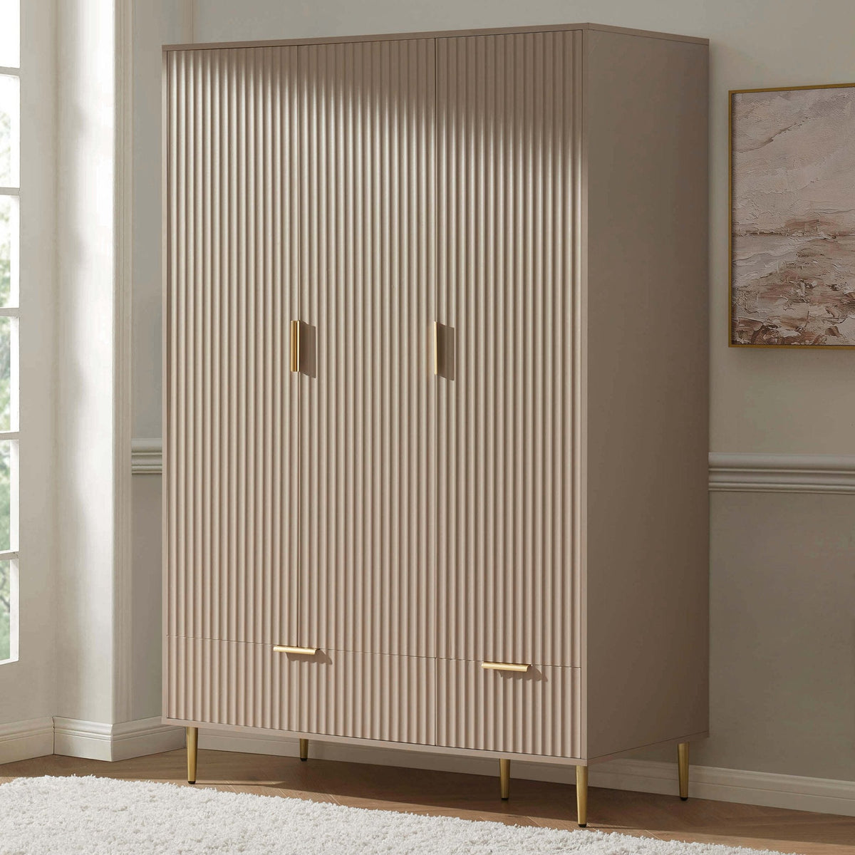 3-türiger Kleiderschrank mit Schubladen - Taupe