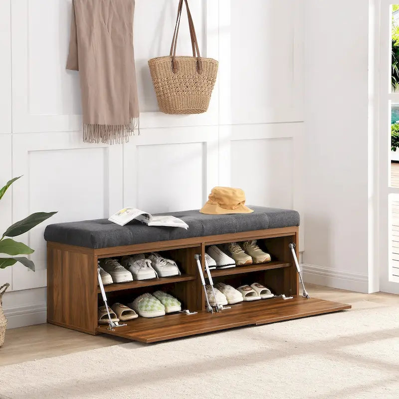 Schuhbank mit Stauraum für den Eingangsbereich, Schuhschrank-Hocker mit gepolsterter Sitzfläche und Doppeltüren für den Flur