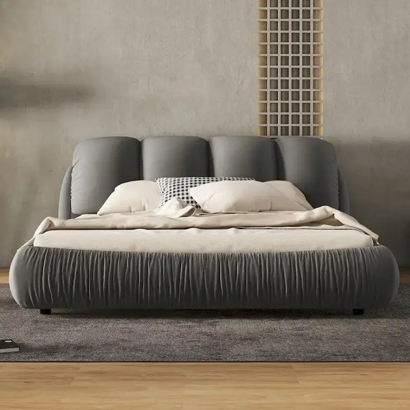Luxuriöses gepolstertes Queensize-Bett mit hohem Kopfteil, Samtbett in Queensize mit übergroßer gepolsterter Rückenlehne