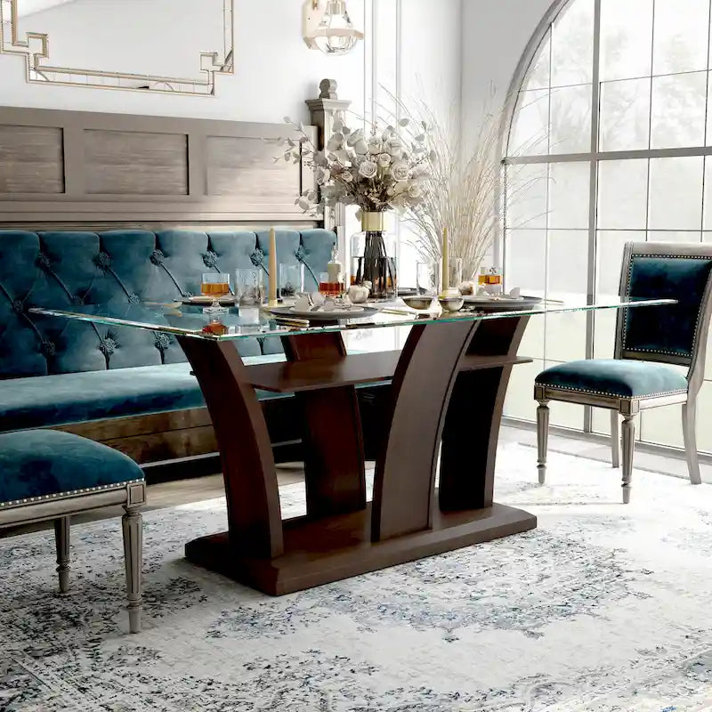 Bind Modernes Esszimmer-Set aus massivem Holz, 7-teilig, mit offenem Regal von Furniture of America
