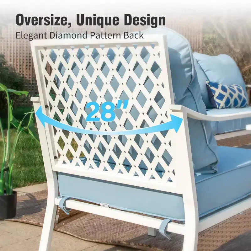 Captiva Designs 5-teiliges extra großes Outdoor-Lounge-Set aus Metall und Rattan mit drehbaren Sesseln mit Gitterrückenlehne und 2-Sitzer-Sofa