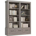 64 H Bücherregale und Bücherschränke, Bücherregal mit 3 Schubladen, 4-lagiges doppelt breites offenes Regal für Büro Wohnzimmer