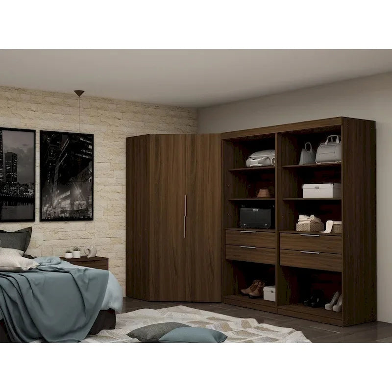Mulberry 2.0 halb-offenes, 3-teiliges, modernes Eck-Kleiderschrank-Set mit 4 Schubladen