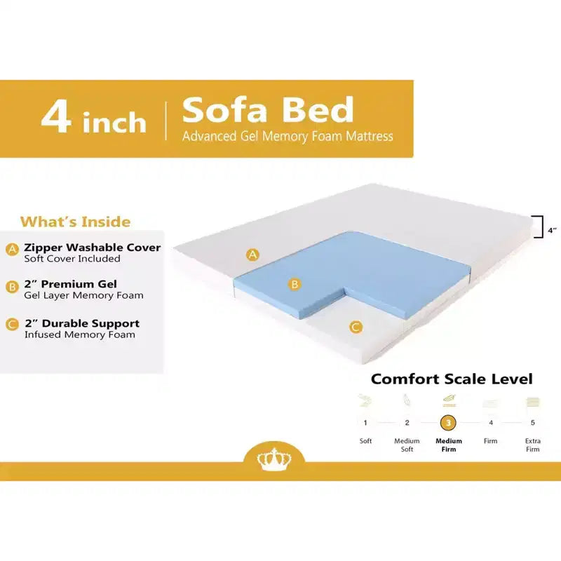 DynastyMattress 4-Zoll CoolBreeze Memory-Foam-Matratze für ausziehbare Schlafsofas und Couchbetten, Full-Size, Sofa nicht enthalten - Hergestellt in den USA
