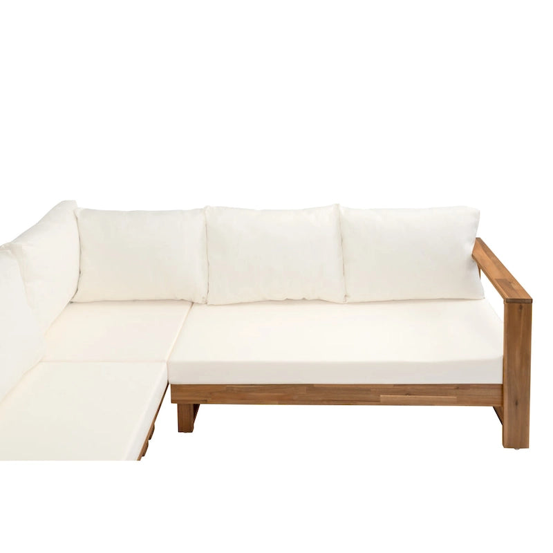 L-förmiges Ecksofa-Set, Terrassen-Sitzgruppe mit Tisch, Lounge-Ecksofa aus Holz, 4-teiliges Outdoor-Sitzgruppen-Set