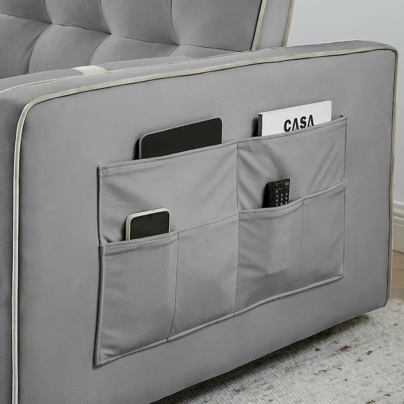 Multifunktionales Samt-Schlafsofa mit Ausziehfunktion, verstellbarer Rückenlehne und Kissen – k. A.