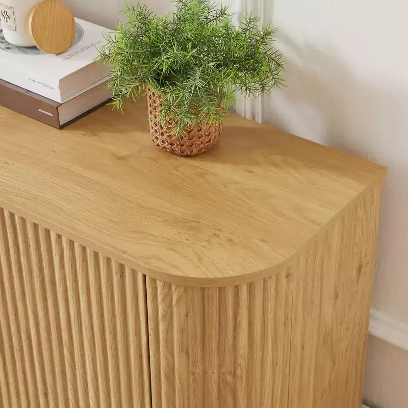 JVNOXK Sideboard-Aufbewahrungsschrank TV-Ständer mit Wellenmuster Buffet-Schrank Holzschrank mit vertikalen Streifen für Küche/Schlafzimmer/Flur. Natur