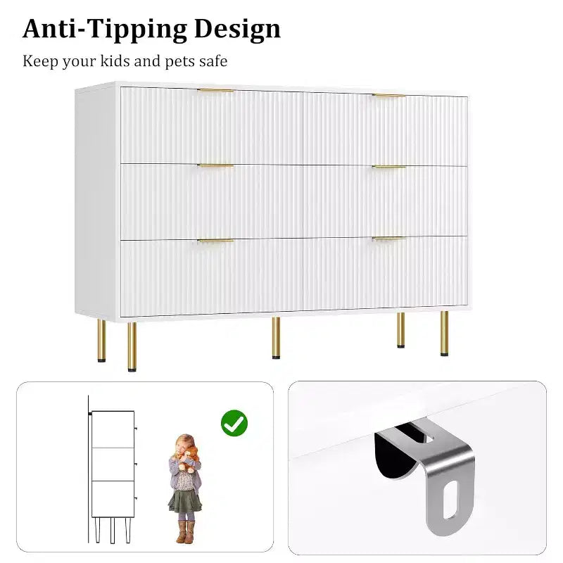 COZONY 6-Schubladen-Kommode mit geriffeltem Design, moderner Holz-Aufbewahrungsschrank, breite Schubladenkommode für Schlafzimmer, Wohnzimmer und Eingangsbereich