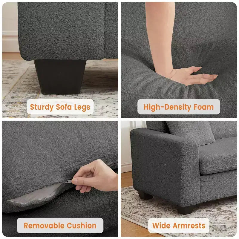 83W Modernes 3-Sitzer-Sofa mit tiefer Sitzfläche, weichem Stoff, breiter Armlehne, abnehmbarem, waschbarem Kissenbezug