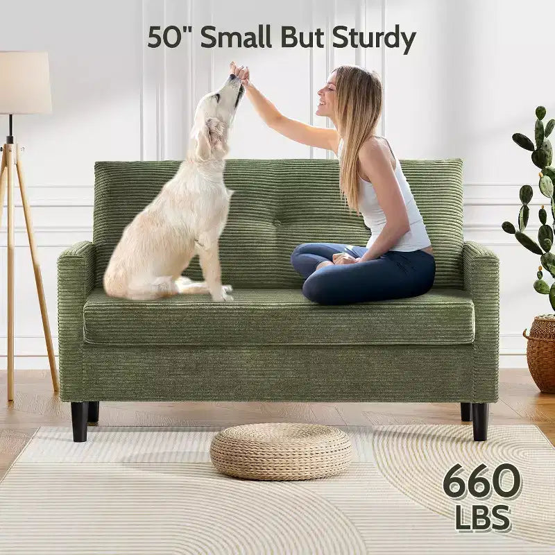 Dyonery 2-Sitzer-Sofa, Zweisitzer-Couch für Büro und kleine Räume, 61 cm tiefe Sitzfläche, FSC-zertifizierter Massivholzrahmen, werkzeugloser Aufbau
