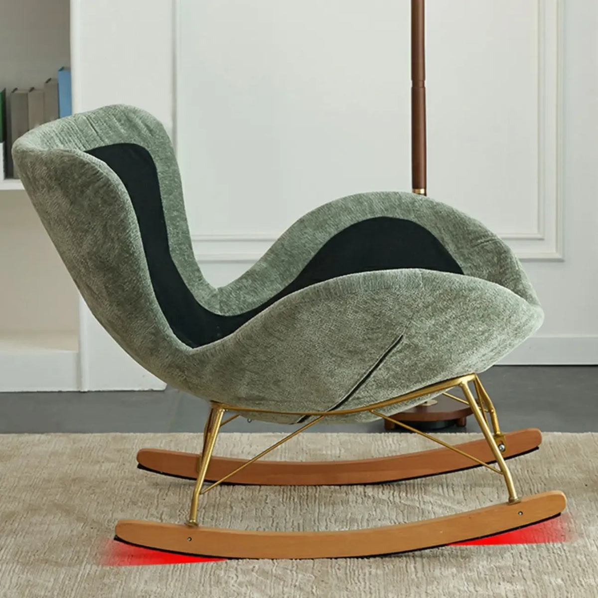 Moderner ergonomischer Schaukelstuhl aus Samt für das Kinderzimmer