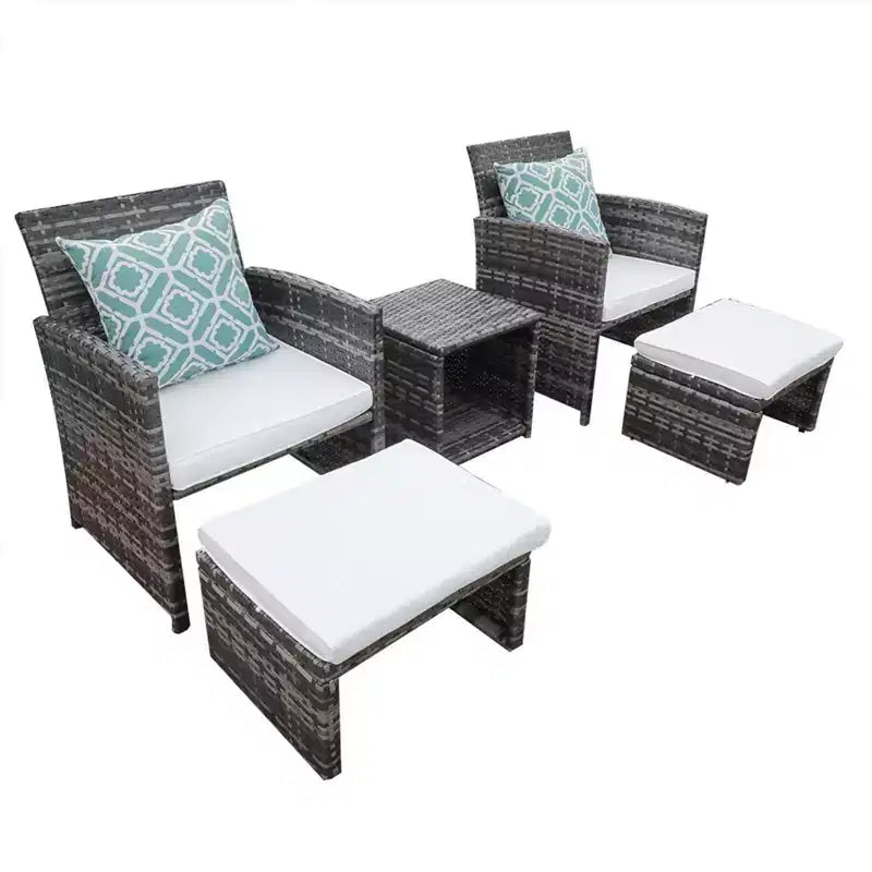 Sunsitt 5-teiliges Outdoor-Lounge-Set mit Sesseln, Hockern und Couchtisch, weiß