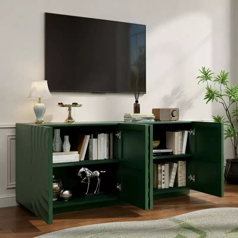 Clihome Sideboard, grüner Akzentschrank mit 4 Türen, moderner Vorratsschrank im Mid-Century-Stil, Konsolenschrank, Flurschrank