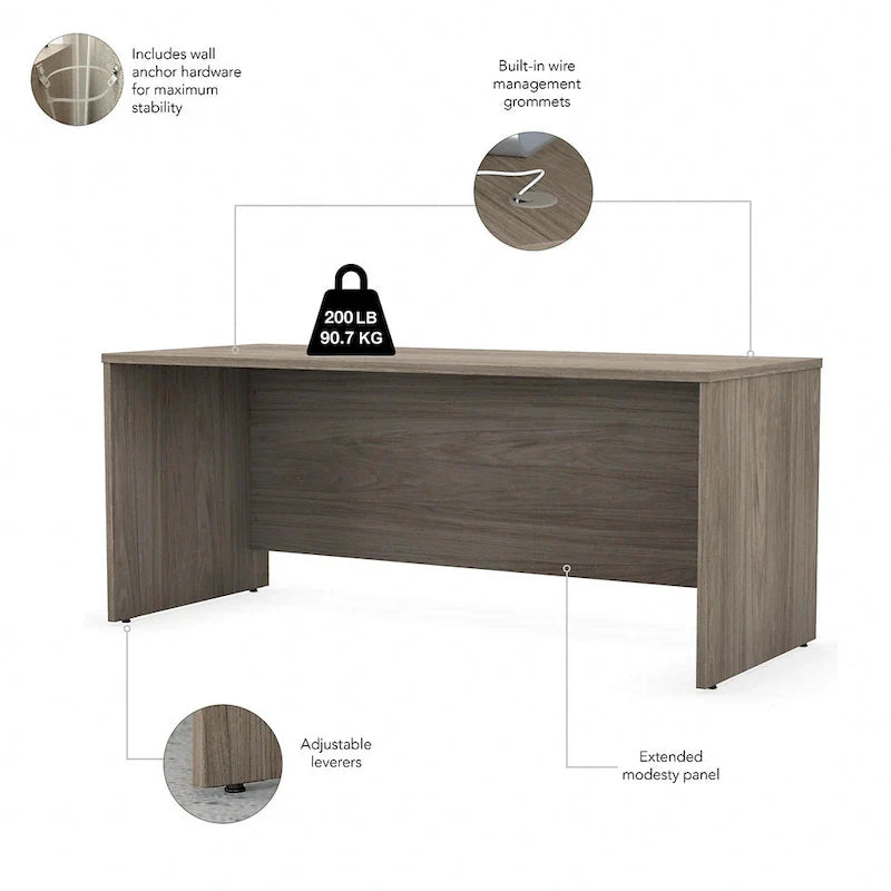 72-Zoll-Schreibtisch mit Aufsatz und mobilstem 3-Schubladen-Rollcontainer