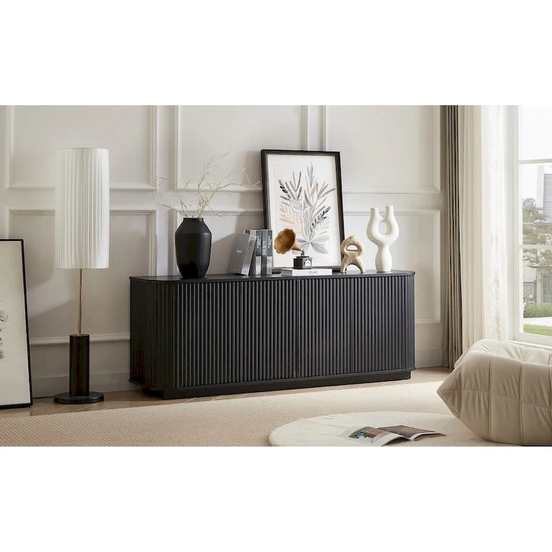 Sideboard Aufbewahrungsschrank TV-Ständer mit Wellenmuster Buffet-Schrank Holzschrank mit vertikalen Streifen