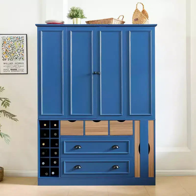 Whisen 71 Zoll hoher freistehender Küchenschrank, großer Vorratsschrank für das Esszimmer, Anrichte mit 4 Falttüren, Regalen und Weinregalen