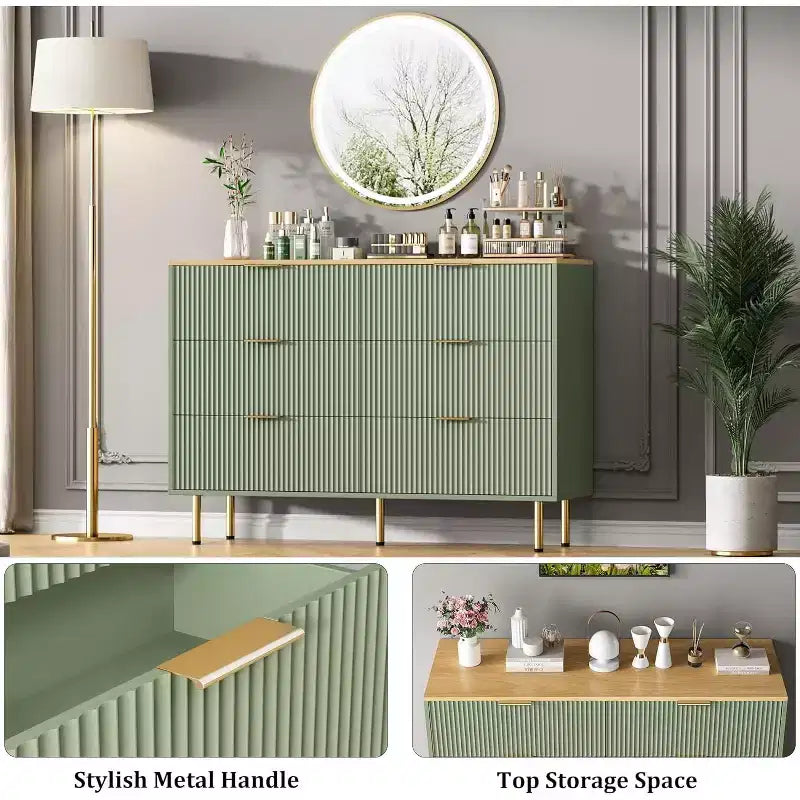 COZONY 6-Schubladen-Kommode mit geriffeltem Design, moderner Holz-Aufbewahrungsschrank, breite Schubladenkommode für Schlafzimmer, Wohnzimmer und Eingangsbereich