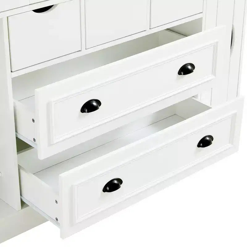 Whisen 71 Zoll hoher freistehender Küchenschrank, großer Vorratsschrank für das Esszimmer, Anrichte mit 4 Falttüren, Regalen und Weinregalen