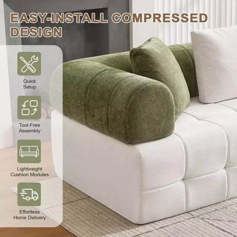 280 cm breites, modulares 4-Sitzer-Sofa aus Chenille im Colorblock-Design mit geschwungenen Armlehnen