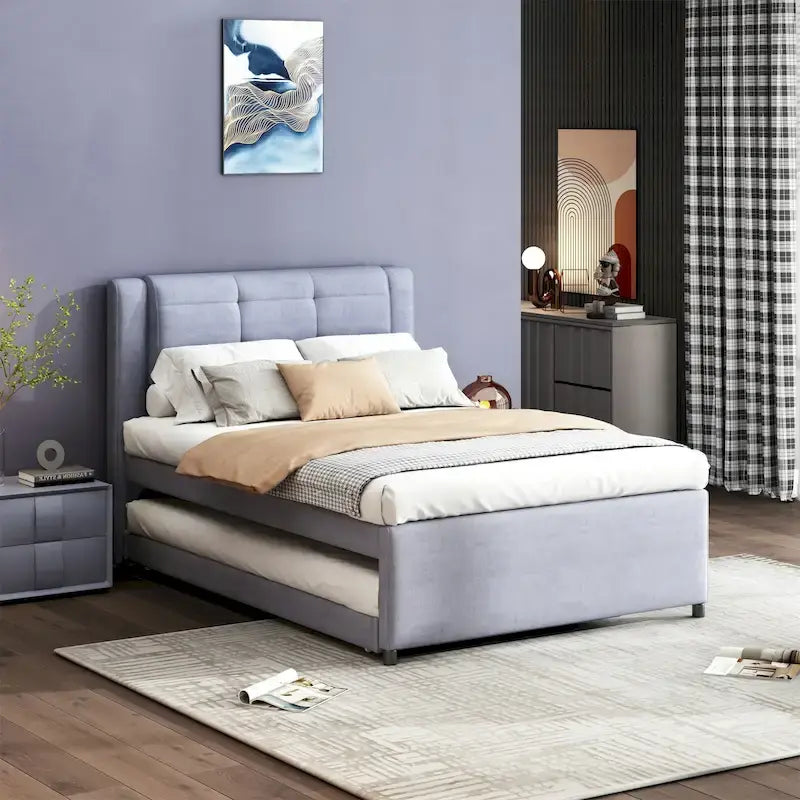 Merax Full-Size-Polster-Plattformbett mit Ausziehbett