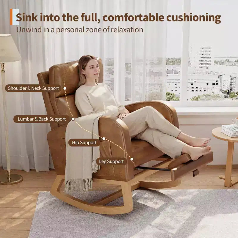 Moderner Schaukelstuhl mit Kissen & Seitentaschen, für Wohnzimmer, Schlafzimmer