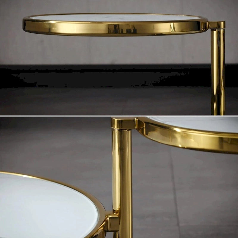 Runder Couchtisch aus gehärtetem Glas mit 3 Ebenen und um 360 Grad drehbarer Tischplatte