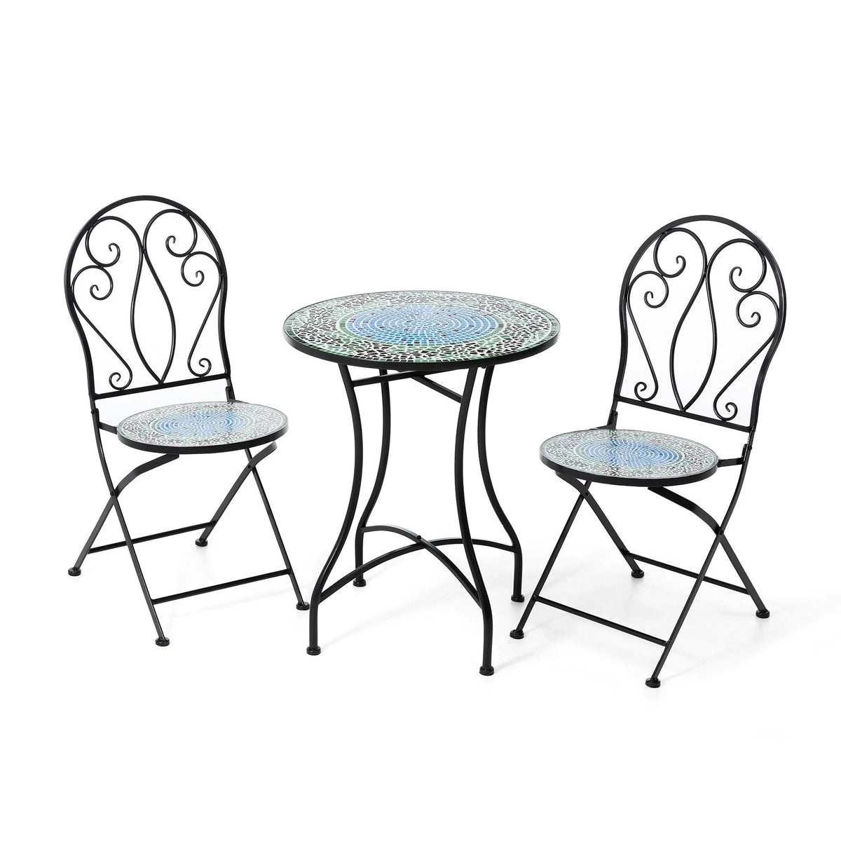 Glitzhome Klappbares Bistro-Set aus Metall für den Außenbereich, 3-teilig, Terrassentisch und Stühle