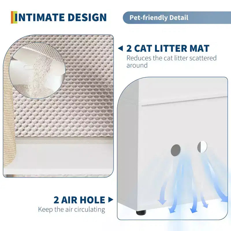 Katzentoiletten-Gehäuse mit zwei Kammern, verstecktes Katzentoiletten-Möbel mit Kratzstämmen und doppellagigen Streumatten für das Zuhause