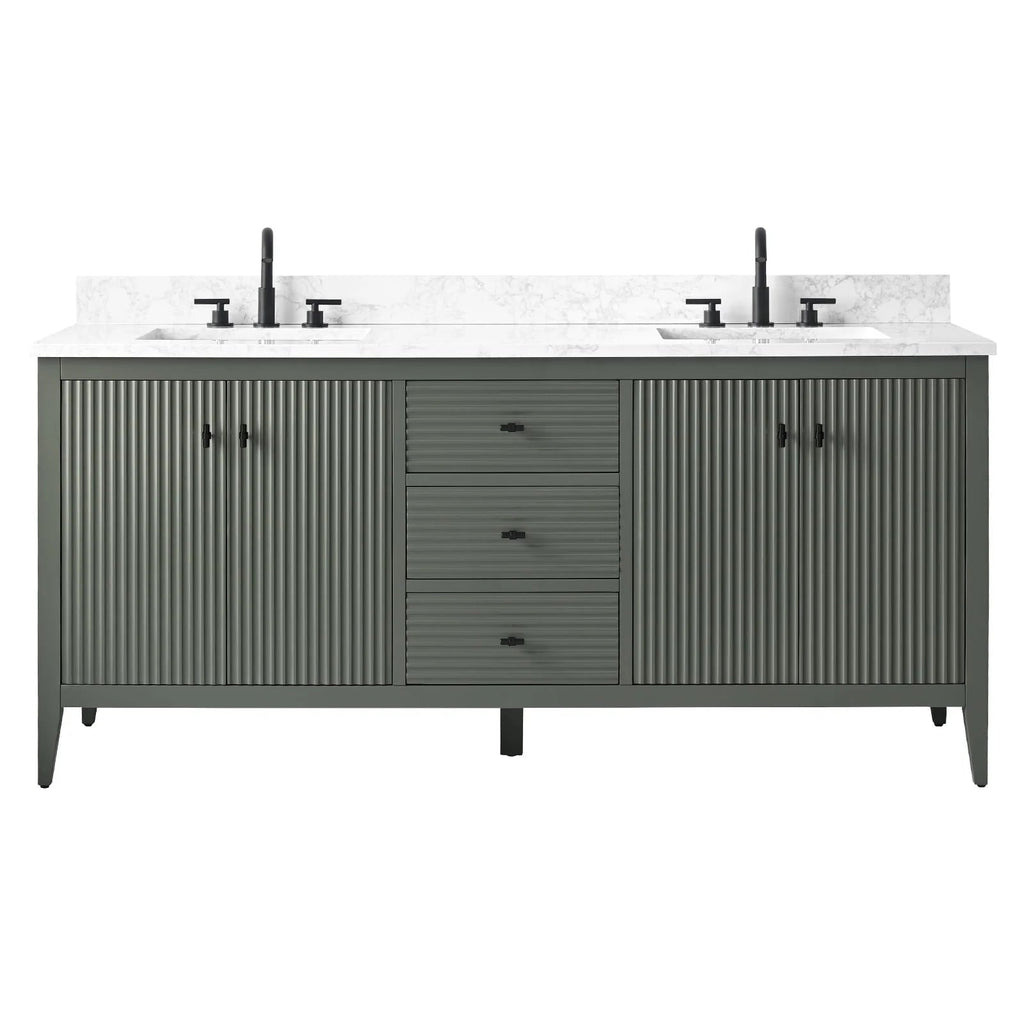 Vanity Art 72 Zoll Badezimmer-Waschtischunterschrank mit Doppelwaschbecken und Kunstmarmorplatte