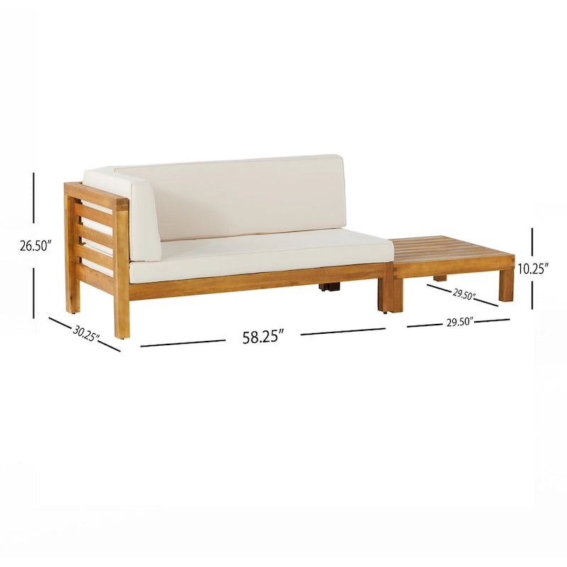 Oana Gartenmöbel-Set aus Akazienholz mit linkem Armteil, bestehend aus 2-Sitzer-Sofa und Couchtisch, inklusive Sitzkissen, von Christopher Knight Home