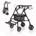 Tragbarer, zusammenklappbarer Rollstuhl für Erwachsene, 135 kg Tragkraft, 6 Räder, höhenverstellbar, Stauraum unter dem Sitz, bequemer Sitz und Fußpedal
