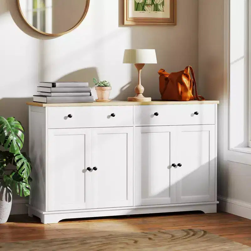HOMCOM Sideboard-Buffetschrank mit Stauraum, moderner Küchenschrank mit 4 Türen, 2 Schubladen und 2 verstellbaren Einlegeböden, Kaffeebar-Schrank