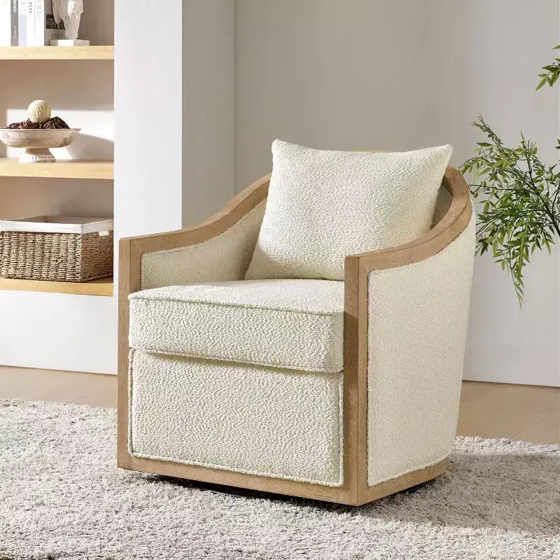Gordon Farmhouse Rattan-Massivholz-Sessel mit Massivholzkante|ART OF LIVING DESIGNS-ELFENBEIN