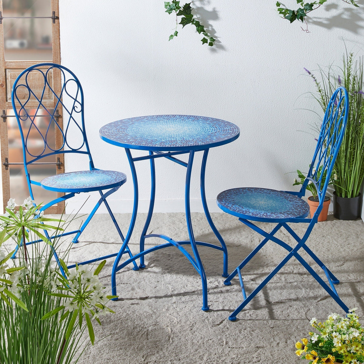 Glitzhome Klappbares Bistro-Set aus Metall für den Außenbereich, 3-teilig, Terrassentisch und Stühle