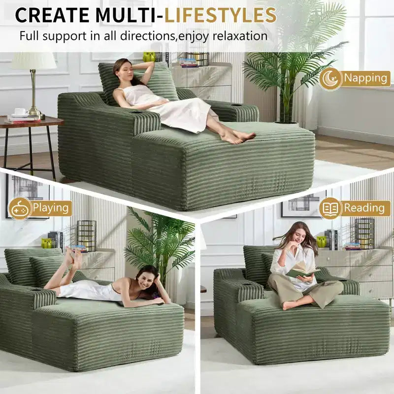 67 Liegestuhl, Schlafsofa für den Innenbereich mit 2 Kissen, weicher Einzelsessel für das Wohnzimmer, keine Montage erforderlich
