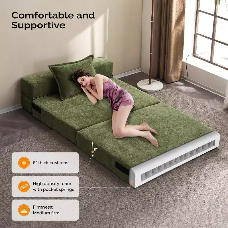 VINGLI Futon-Schlafsofa, Schlafsessel, Bodensofa, kleines Einzel-Schlafsofa, klappbare Matratze