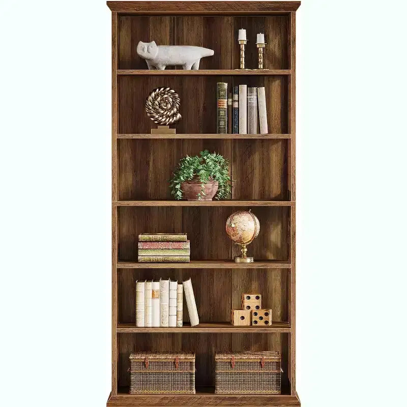 6-stöckiges Holz-Bücherregal, 190 cm hohes Standregal, großes freistehendes Ausstellungsregal