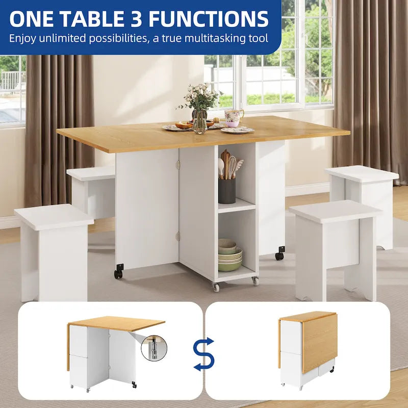 Moasis 5-teiliges 7-teiliges klappbares Esszimmerset mit Klapptisch und Aufbewahrungshockern für bis zu 6 Personen