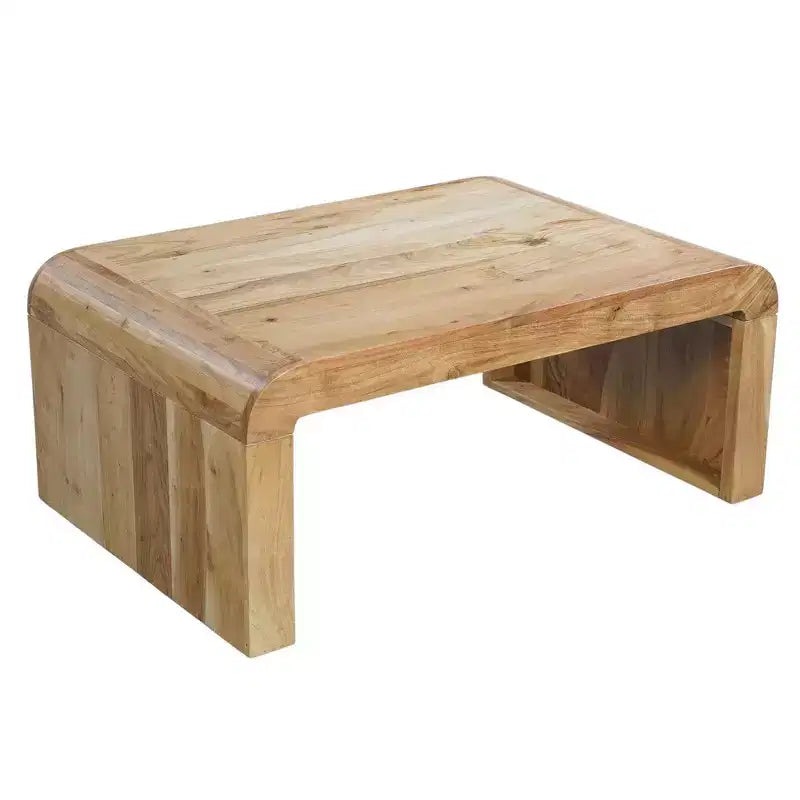 Royal Hampton Couchtisch, handgefertigt aus natürlichem Akazienholz, rechteckig, abgerundete Wasserfall-Tischplatte, 91 cm