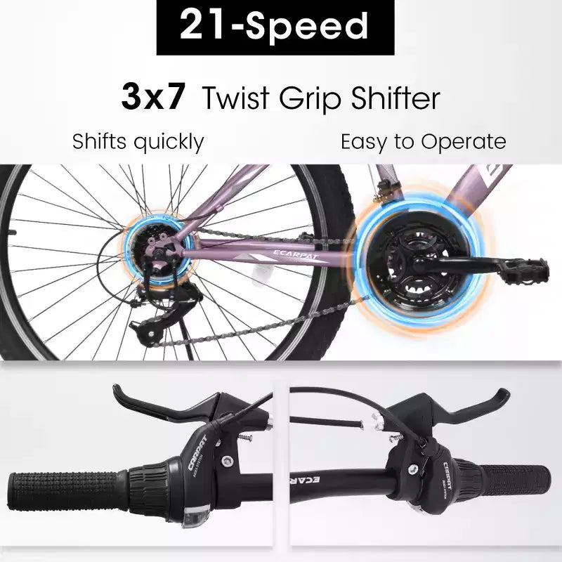 Zeus & Ruta 26 Zoll Mountainbike mit 21-Gang-Schaltung, Federgabel, V-Brake, Fahrrad mit Karbonstahlrahmen für Jugendliche und Damen