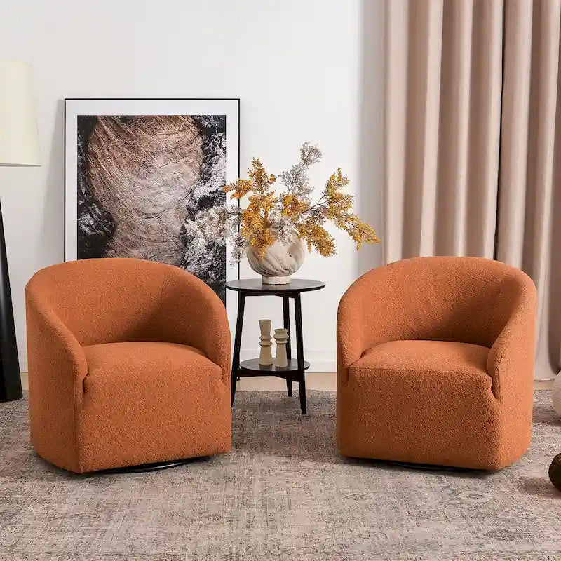 KINWELL 32 W Bouclé-gepolsterter drehbarer Fasssessel (2er-Set)