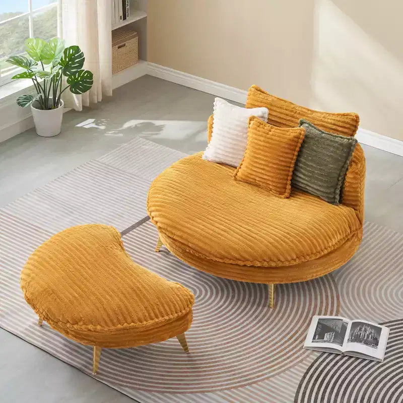 Moderner Sessel mit Hocker, gepolstertes extragroßes Einzelsessel-Sofa, tiefer Lounge-Sessel mit Fußstütze für Schlafzimmer, Wohnzimmer und Büro