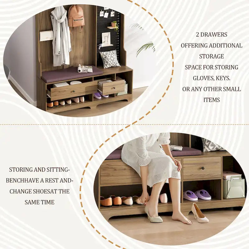 GDFStudio – Finn Multifunktionale Garderobe mit Schuhbank, Lochwand und viel Stauraum