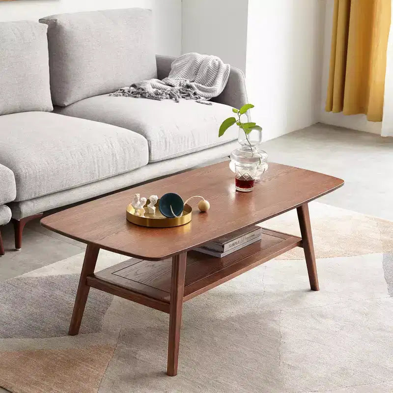 GDFStudio Wright Moderner rechteckiger Couchtisch aus massivem Eichenholz mit Ablagefach