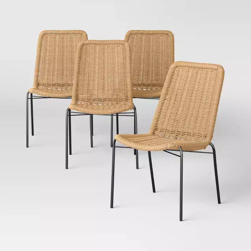 4-tlg. stapelbare rückenlose Korbstühle für die Terrasse Braun – Threshold™
