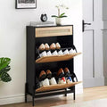 Schuhschrank für den Eingangsbereich mit 2 Klappfächern, schmaler freistehender Schuh-Organizer aus Holz, platzsparendes geschlossenes Schuhregal für Flur, Foyer, Wohnung