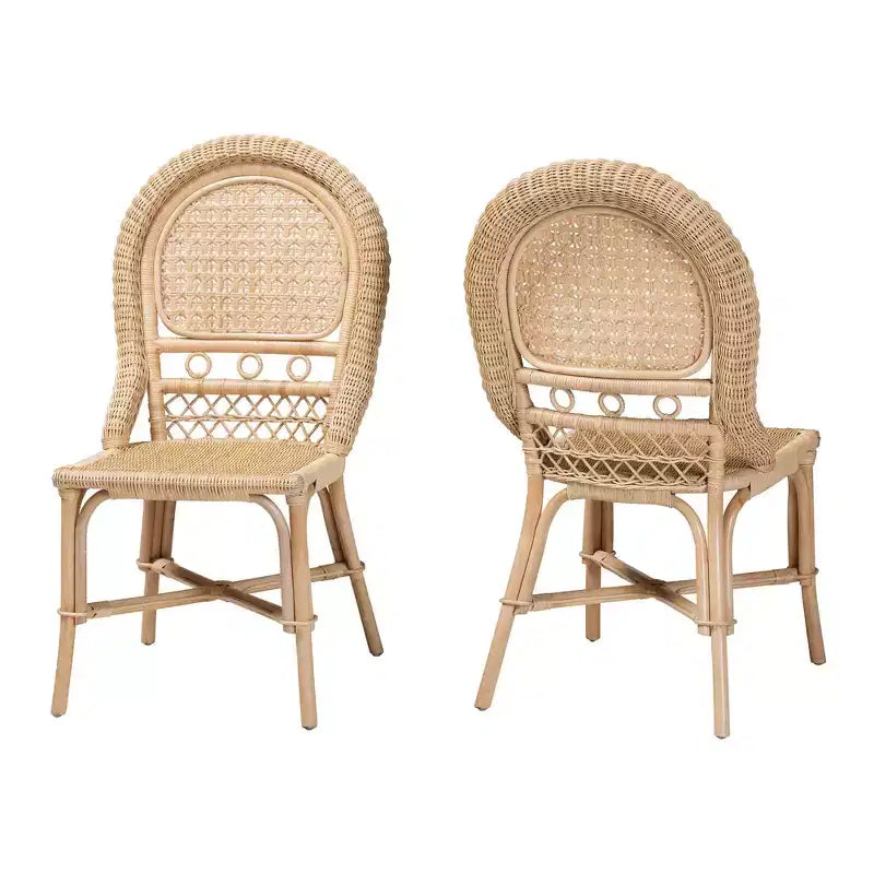 bali & pari Jelita Modernes Bohemian-Set aus 2 Rattan-Esszimmerstühlen in natürlichem Braun