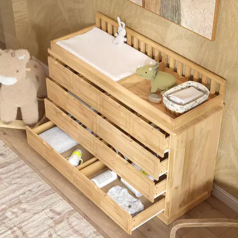 Homsee Wickelkommode aus massivem Kiefernholz: Abnehmbarer Aufsatz, Schubladen-Stauraum, All-in-One-Ausstattung für das Kinderzimmer